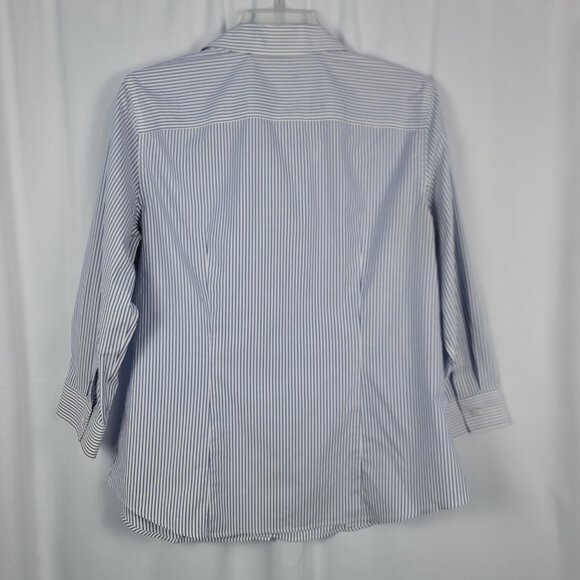 Talbots Wrinkle Resistant Blouse Women's Size 10 Blue & White Stripes 3/4 Sleeve - Picture 9 of 12